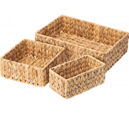 DEAMACE  Wicker Baskets for Organizing 3Pack,  Decorative Hand Woven Baskets for Storage, Water Hyacinth Storage Baskets for Pantry Shelf Closet