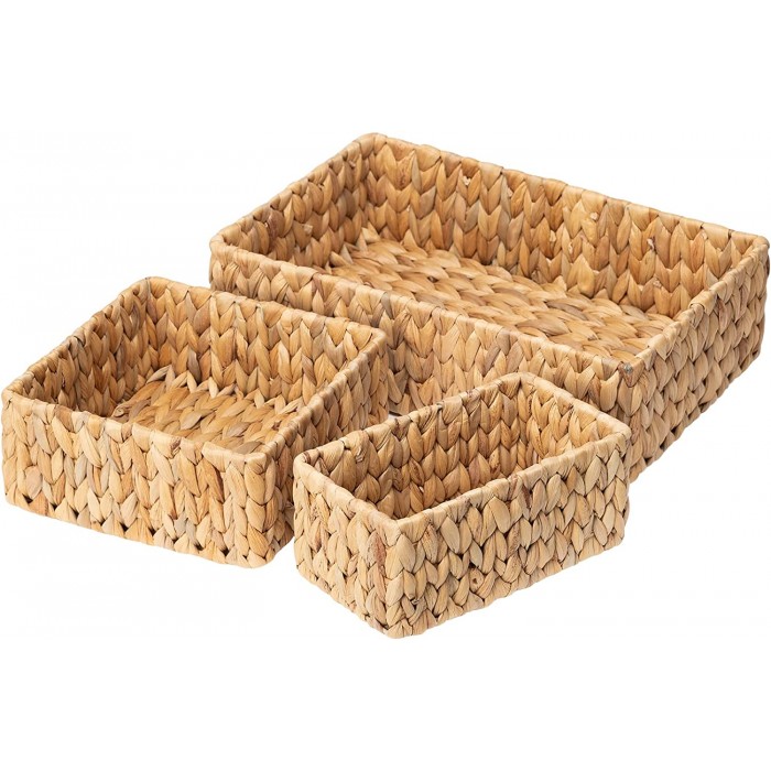 Storage Basket for Organizing, Set of 3 Wicker Baskets, Handwoven