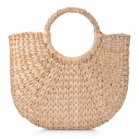 Natural Chic Hand-Woven Round Handle Ring Toto Retro Large Casual Summer Beach Handbags