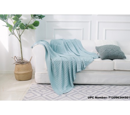 DOKOT Cable Knitting Sweater Throw Blanket, 100% Cotton Knitted All Season Couch, Sofa, Chair, Bed Cover