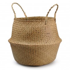 Natural Seagrass Belly Basket with Handles, Large Storage Laundry Basket 