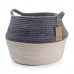 DOKOT Natural Cotton Belly Basket with Handles, Infant Baby Storage Laundry Basket (Grey + White, D14" x H10") 