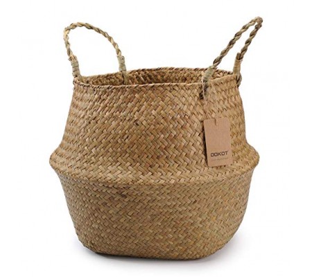 DOKOT Natural Seagrass Belly Basket with Handles, Large Storage Laundry Basket (M(12.6“ Diameter x 11" Height), Natural)