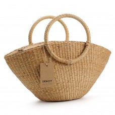 DOKOT Hand-Woven Straw Bag with Round Handle Retro Casual Summer Beach Handbags