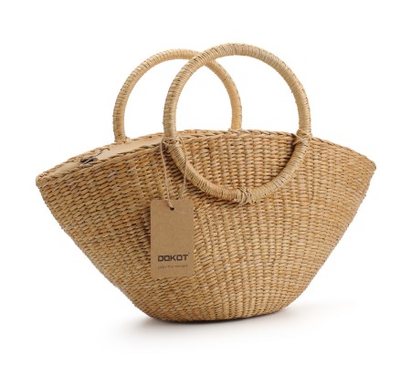 DOKOT Hand-Woven Straw Bag with Round Handle Retro Casual Summer Beach Handbags