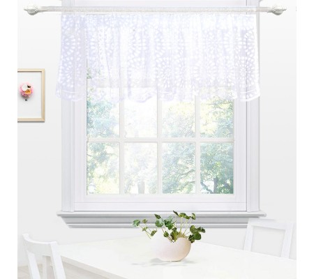 Embroidery Semi Sheer Lace Curtain Valances for Kitchen, Cafe, Dining Room